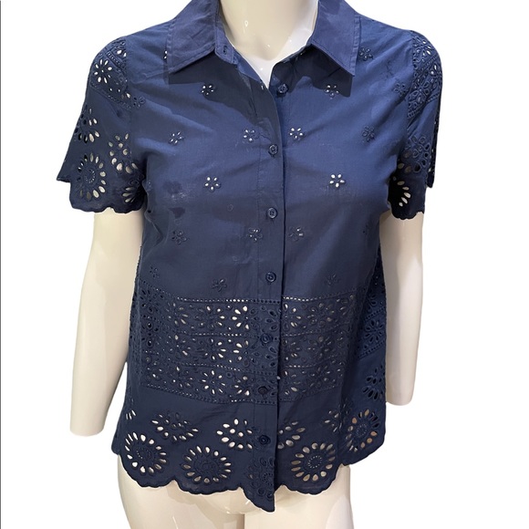 ModCloth Navy Eyelet Success top - Picture 6 of 10